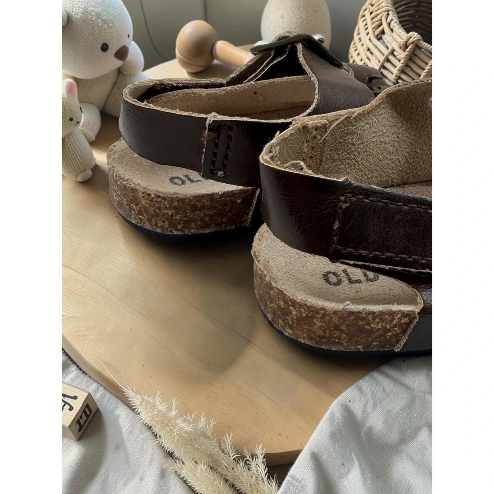 Old Navy Toddler Boys Brown Faux Leather Double Strap Buckle Sandals Size 5